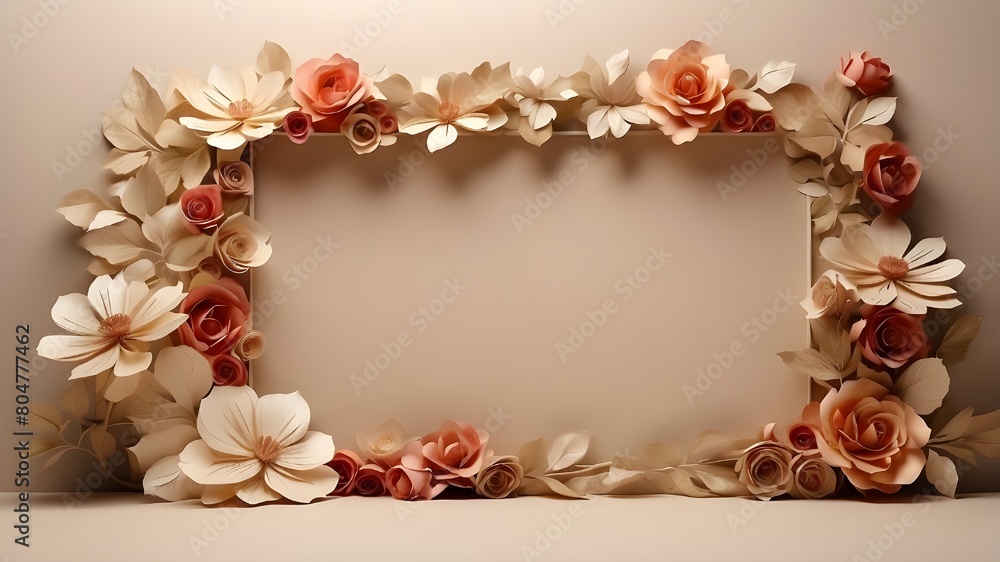 a beige backdrop with a paper flower frame a beige backdrop with a paper flower frame