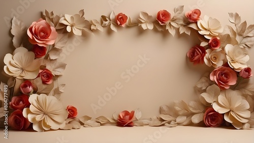 a beige backdrop with a paper flower frame