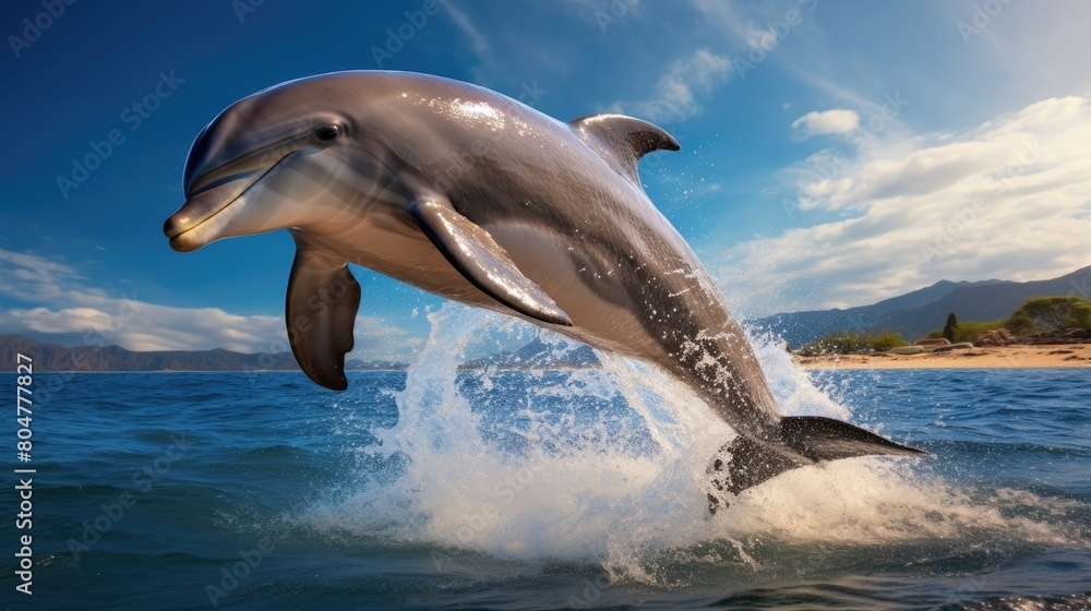 Fototapeta premium Playful dolphin jumping out of the ocean
