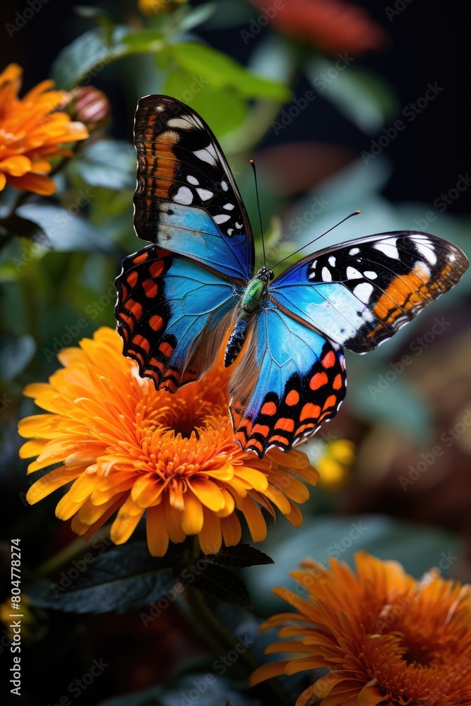Vibrant butterfly on orange flower