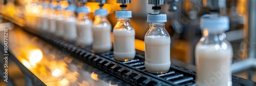 Highly efficient bottled milk production line in a standardized factory environment photo
