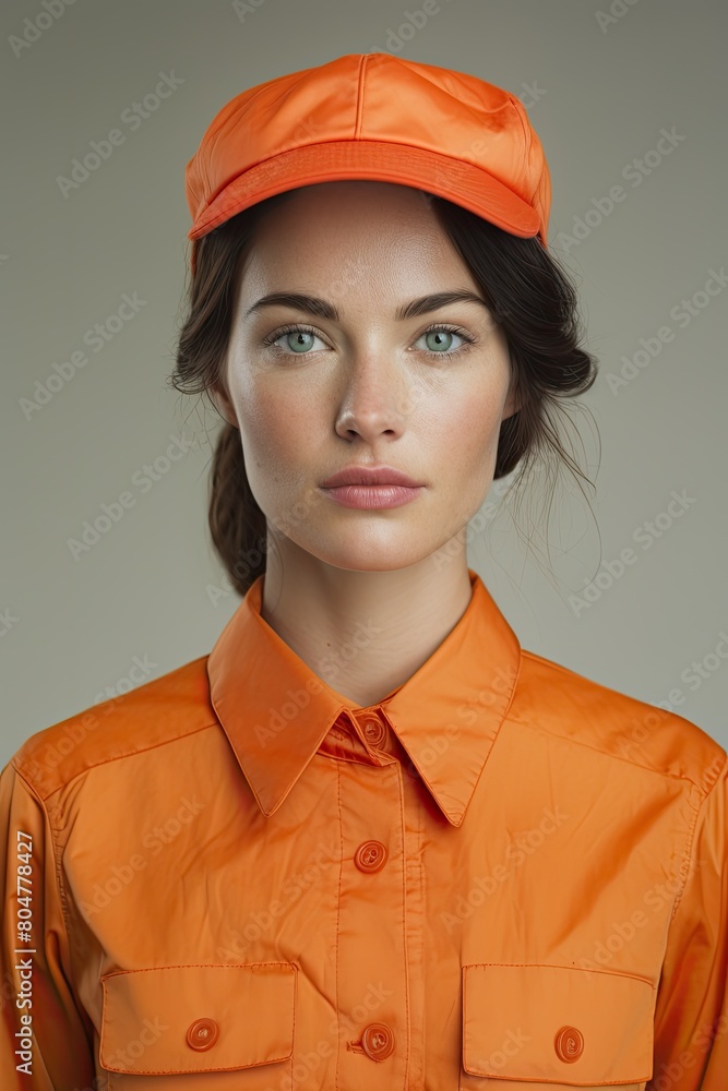 portrait of a woman in an orange uniform portrait of a woman in an orange uniform