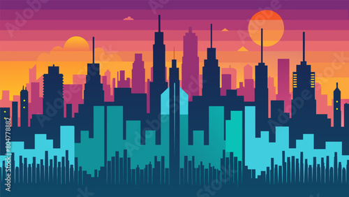 A skyline of a bustling city with the sound waves of a bustling electronic dance track superimposed over it showcasing the synergy between music and Vector illustration