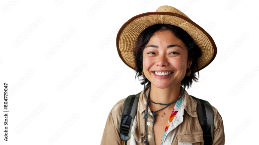 Smiling Summer Travel Attire on White Background. png transparent Smiling Summer Travel Attire on White Background. png transparent