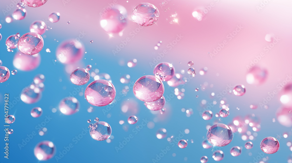 Vibrant Pink Soap Bubbles on Blue Background Vibrant Pink Soap Bubbles on Blue Background