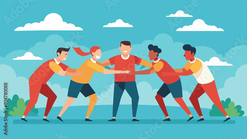 A sense of camaraderie permeates the field as each team encourages and supports one another to keep pushing on.. Vector illustration