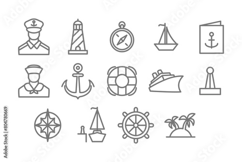 sea traveling pixel perfect outline icon set vector