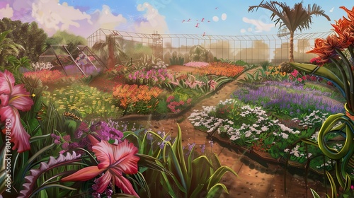 Flower Farming - Fields or greenhouses filled with flowers. 