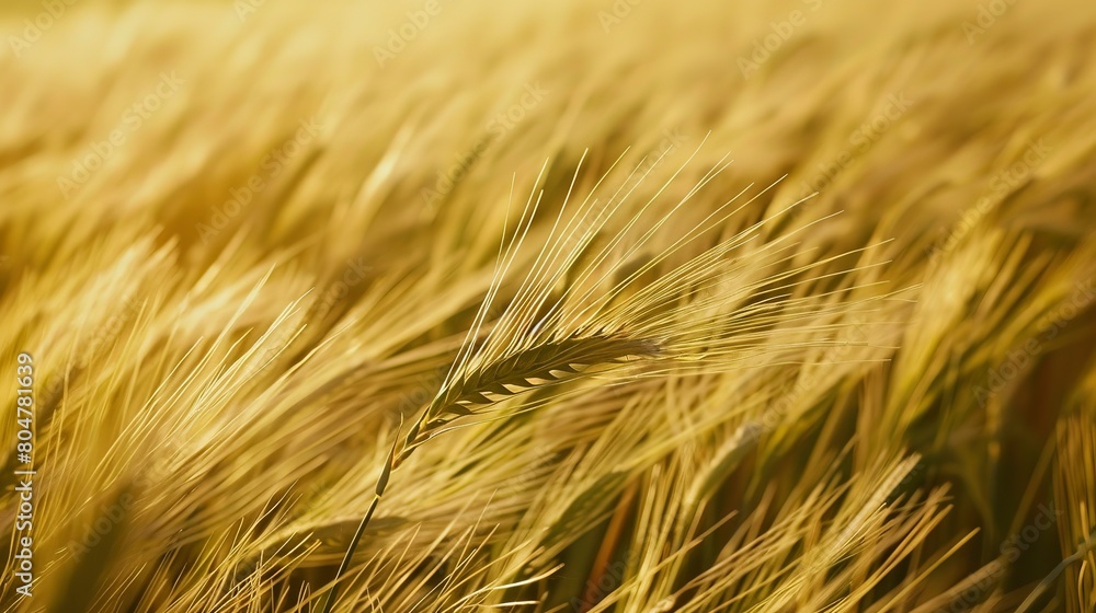 Barley field waves in breeze, close up, late afternoon light, golden hues, focus on texture Barley field waves in breeze, close up, late afternoon light, golden hues, focus on texture