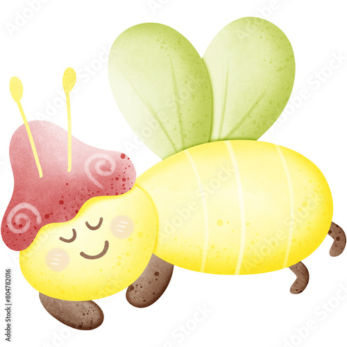 Cute fireflies watercolor isolated on transparent background