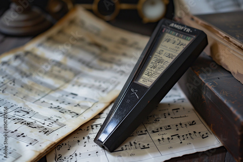 Feature a modern digital metronome with advanced features, juxtaposed against vintage musical sheets or instruments for a blend of old and new.