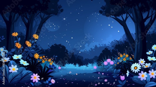 aurora view in night painting with artistic conception, fantasy illustration with night beatiful sky and milky way from garden with the moon background