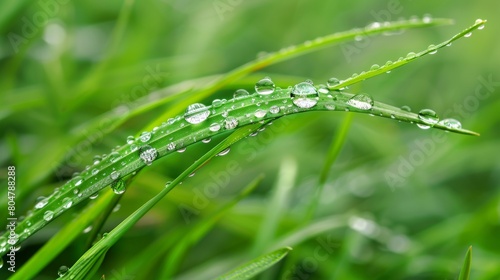 Macro Shot of Rainy Blade of Grass Covered in Droplets