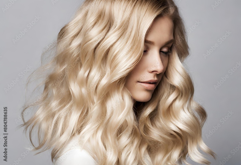 Naklejka premium modelo rubia joven con el cabello ondulado