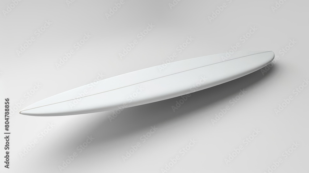 A 3D render of a minimalist surfboard, sleek and lightweight, with a matte finish that cuts smoothly through the waves, Sharpen isolated on white background