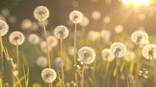 Serene Sunlit Dandelion Field Photo for Sale