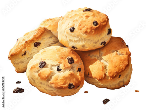 A pile of delicious-looking scones with raisins, perfect for breakfast or afternoon tea.