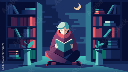 A quiet contemplative reader sitting in a secluded corner of the local library immersed in the words of a philosophical book..
