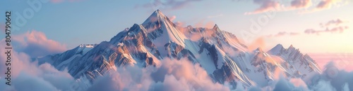 In this 3D render, the summit at sunset provides a majestic view of cloudkissed mountain peaks glowing in the soft evening light, Sharpen Landscape background photo