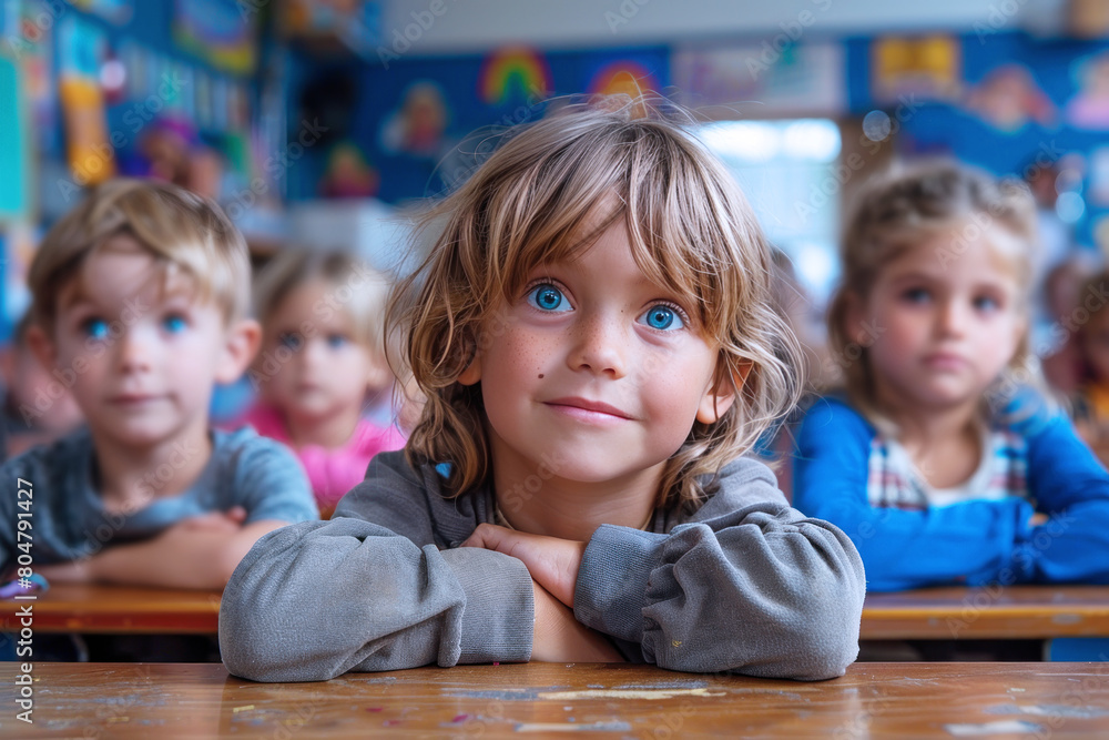 Kindergarten kid study in classroom, group of students back to school Kindergarten kid study in classroom, group of students back to school