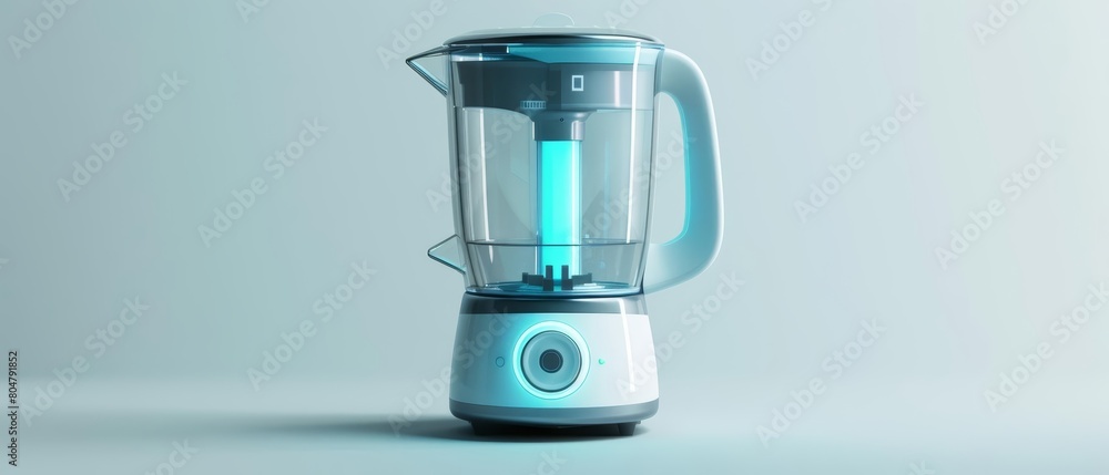 The design features a hitech blender, designed for efficiency with a neon blue power button, ready to energize your mornings, Sharpen isolated on white background The design features a hitech blender, designed for efficiency with a neon blue power button, ready to energize your mornings, Sharpen isolated on white background
