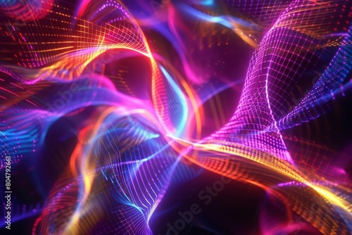 Within this Background of colorful glowing lines forming shapes, a kaleidoscope of luminous trails creates a dynamic and engaging visual feast, Sharpen 3d rendering background