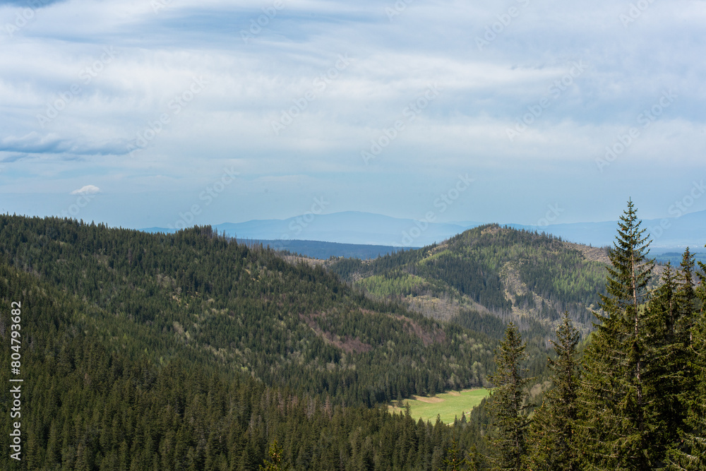 View of the mountain valley from the summit 