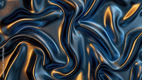 Opulent abstract background featuring luxurious shiny blue and gold silk satin texture, Ai Generated.