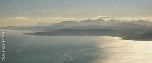 'Pyrenees French Ocean mountains Atlantic view morning Aerial Country Bidart France Basque background' photo
