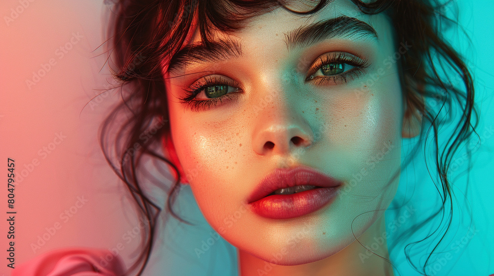 Beautiful young stylish woman, colorful plain background Beautiful young stylish woman, colorful plain background