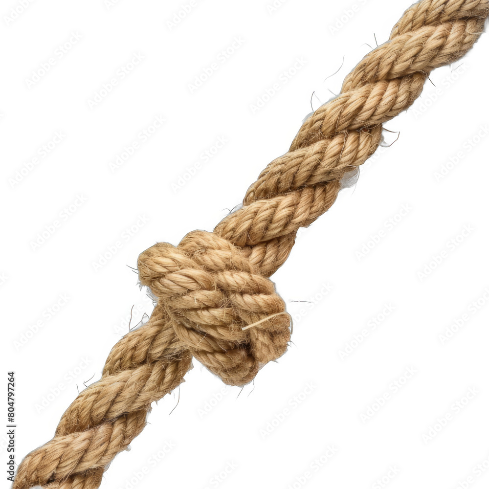 A rope with a white and tan color is twisted and knotted A rope with a white and tan color is twisted and knotted