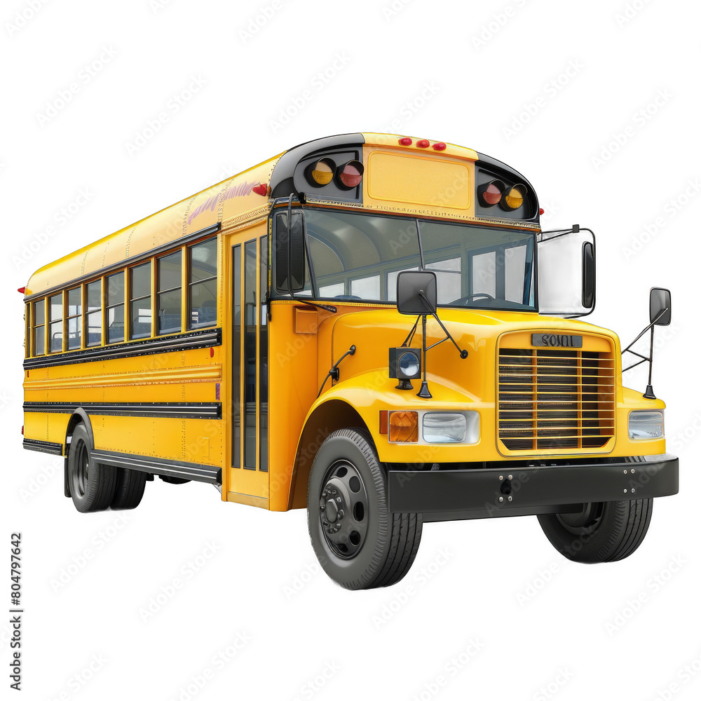 Isolated School Bus PNG on Transparent Background. Iconic Yellow Transportation Illustration for Design Projects.