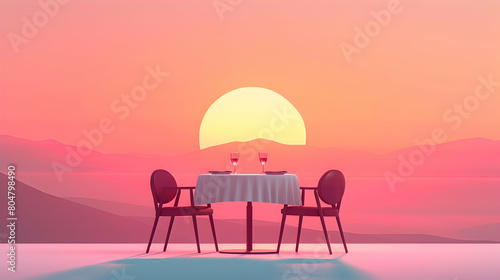 Dine with a View  Romantic Sunset Dining in Cartoon 3D Business Flat Icon