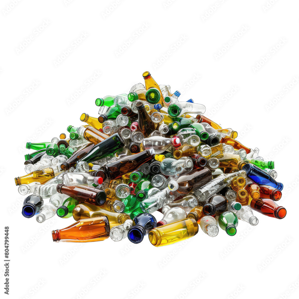A pile of used bottles isolated on transparent background A pile of used bottles isolated on transparent background