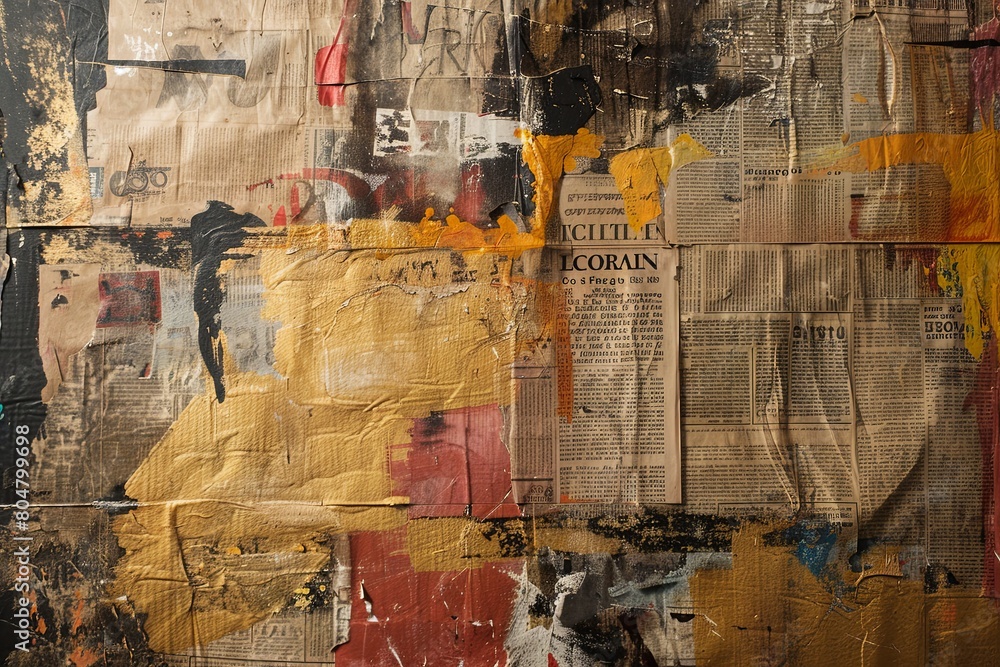 Fototapeta premium Weathered Material Masterpiece Golden Palette Newspaper Painting