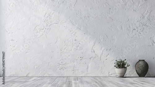 White wall with a rugged and textured surface. Intriguing play of light and shadow. Contemporary interior design.