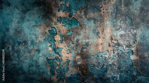 A wall with a blue and brown color background
