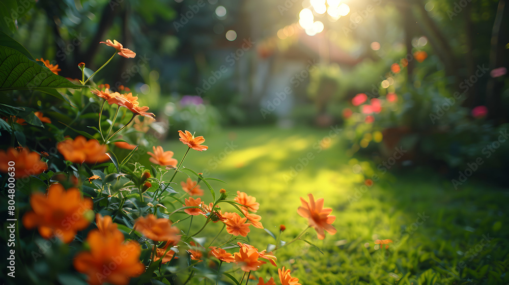Garden Serenity: Family Relaxation, Peace, and Connection amidst Blooming Flowers and Lush Greenery � Stock Photo Concept Garden Serenity: Family Relaxation, Peace, and Connection amidst Blooming Flowers and Lush Greenery � Stock Photo Concept