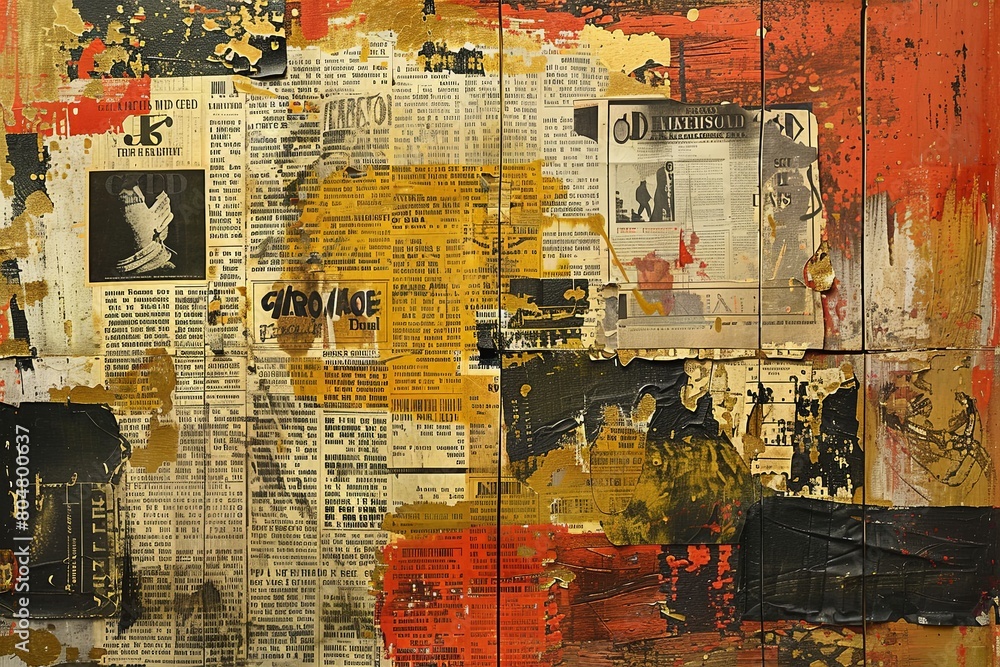 Fototapeta premium Weathered Material Masterpiece Golden Palette Newspaper Painting