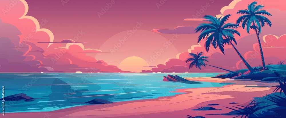 A lush tropical paradise, palm-fringed beaches, turquoise waters, Background Banner HD
