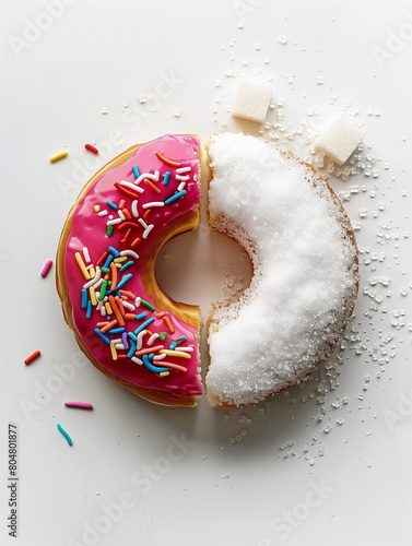 Half Sugar-Coated and Half Sprinkled Donut on a White Background