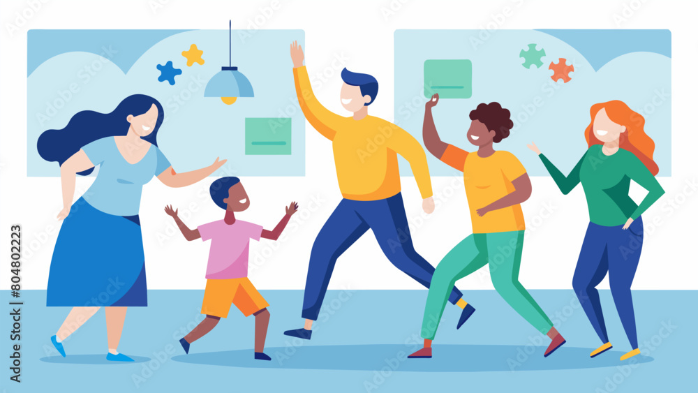 A dance class for individuals on the autism spectrum where the instructors cater to each individuals specific needs and create a safe and supportive. Vector illustration