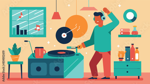 A sense of accomplishment and joy fills the room as the final touches are put on the record player and the first record is played. Vector illustration