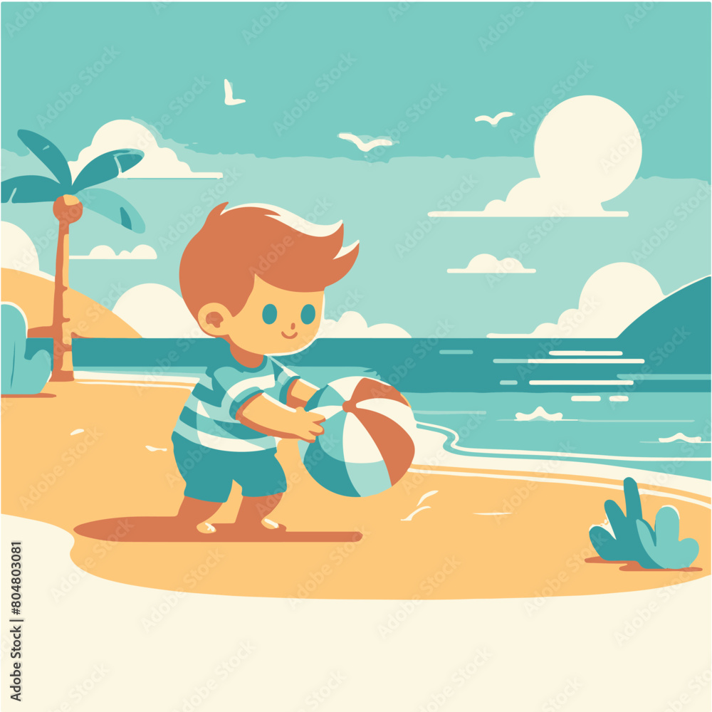 Boy Playing Ball on the Beach
