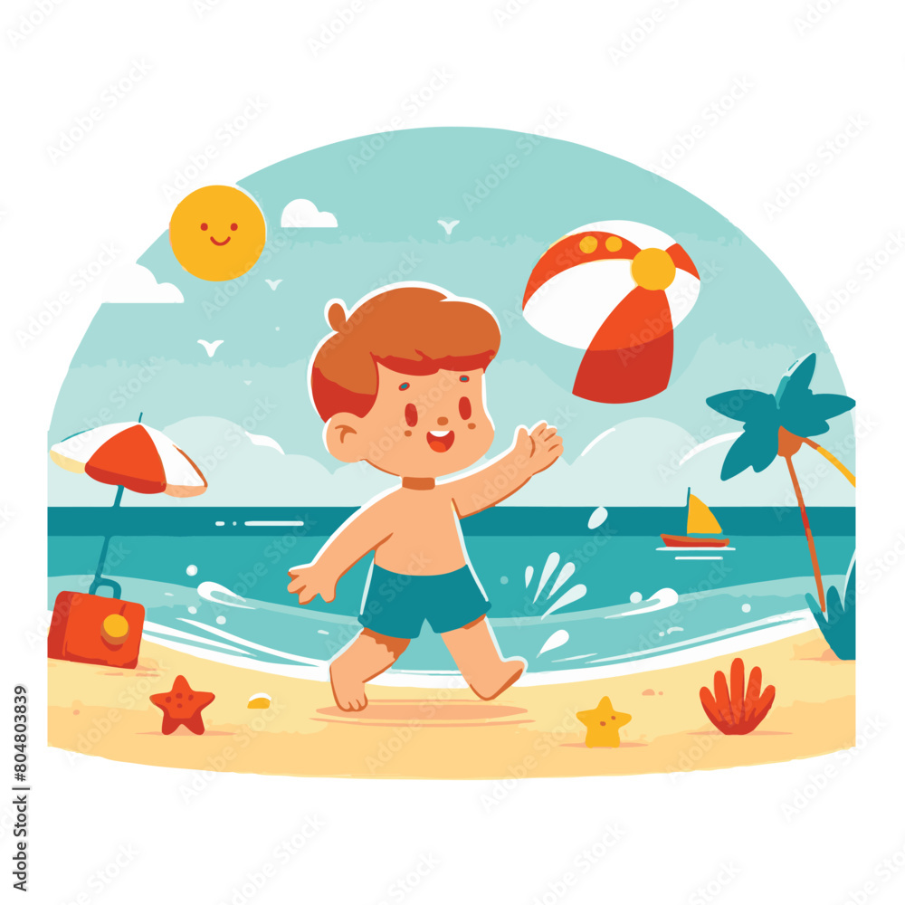 Kid Playing Ball on the Beach