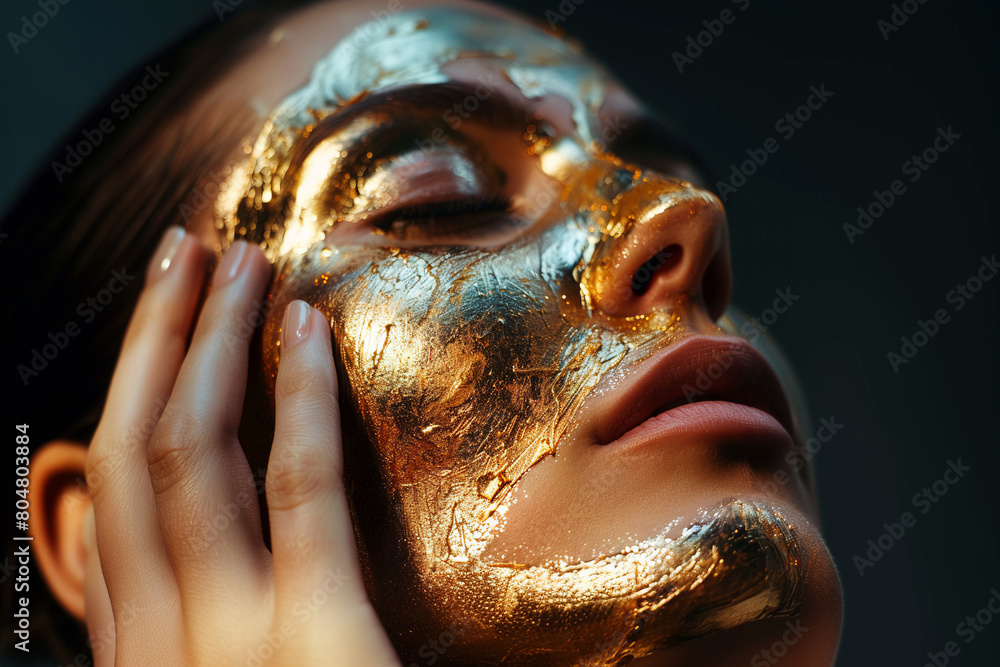 Portrait of a beautiful woman with gold mask on her face, Generative Ai Portrait of a beautiful woman with gold mask on her face, Generative Ai