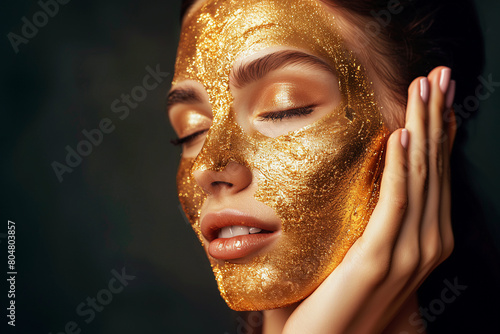 Portrait of a beautiful woman with gold mask on her face, Generative Ai photo