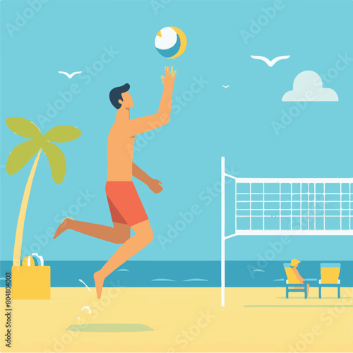 Man Playing Volley Beach