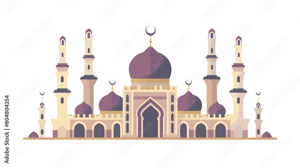 An elegant illustration of a mosque with multiple minarets and domes