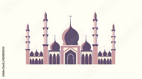 An artistic illustration of a mosque with elegant minarets and domes